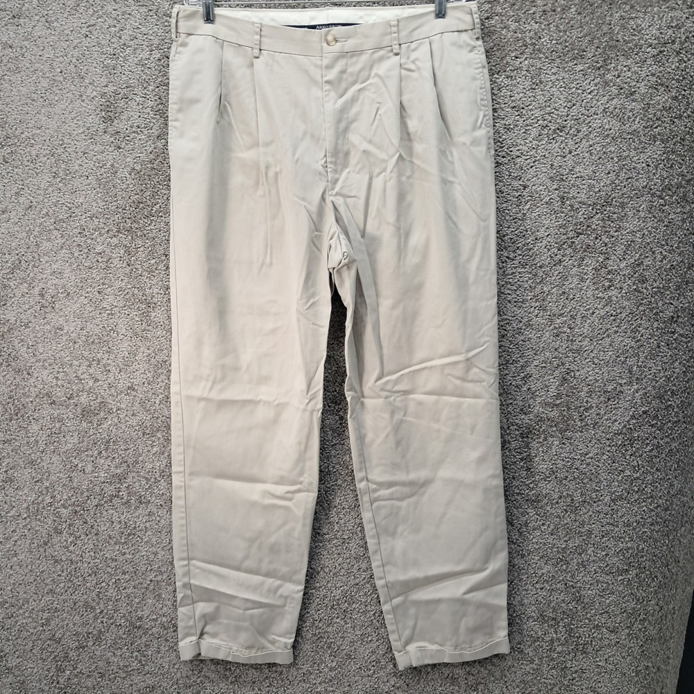 Arrow Mens Pleated Khaki Chino Pants Beige 100% Cotton 36x34 Cuffed AC5C1D24